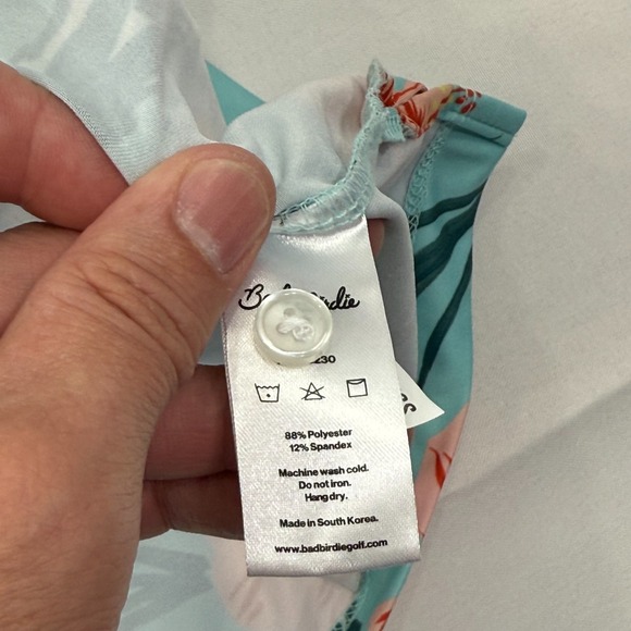 Bad Birdie Golf Polo Shirt‎ Mens Medium Floral Green Beach Tropical Flowers - Picture 6 of 9